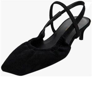 miss left Black Women Closed Square Toe Slingback Stretchy Pump High Heel Sandal